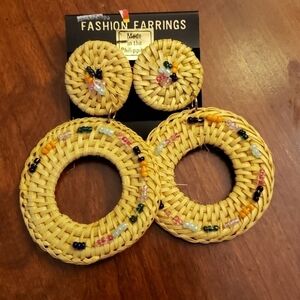 Woven Beaded Large Circle Earrings Pierced New